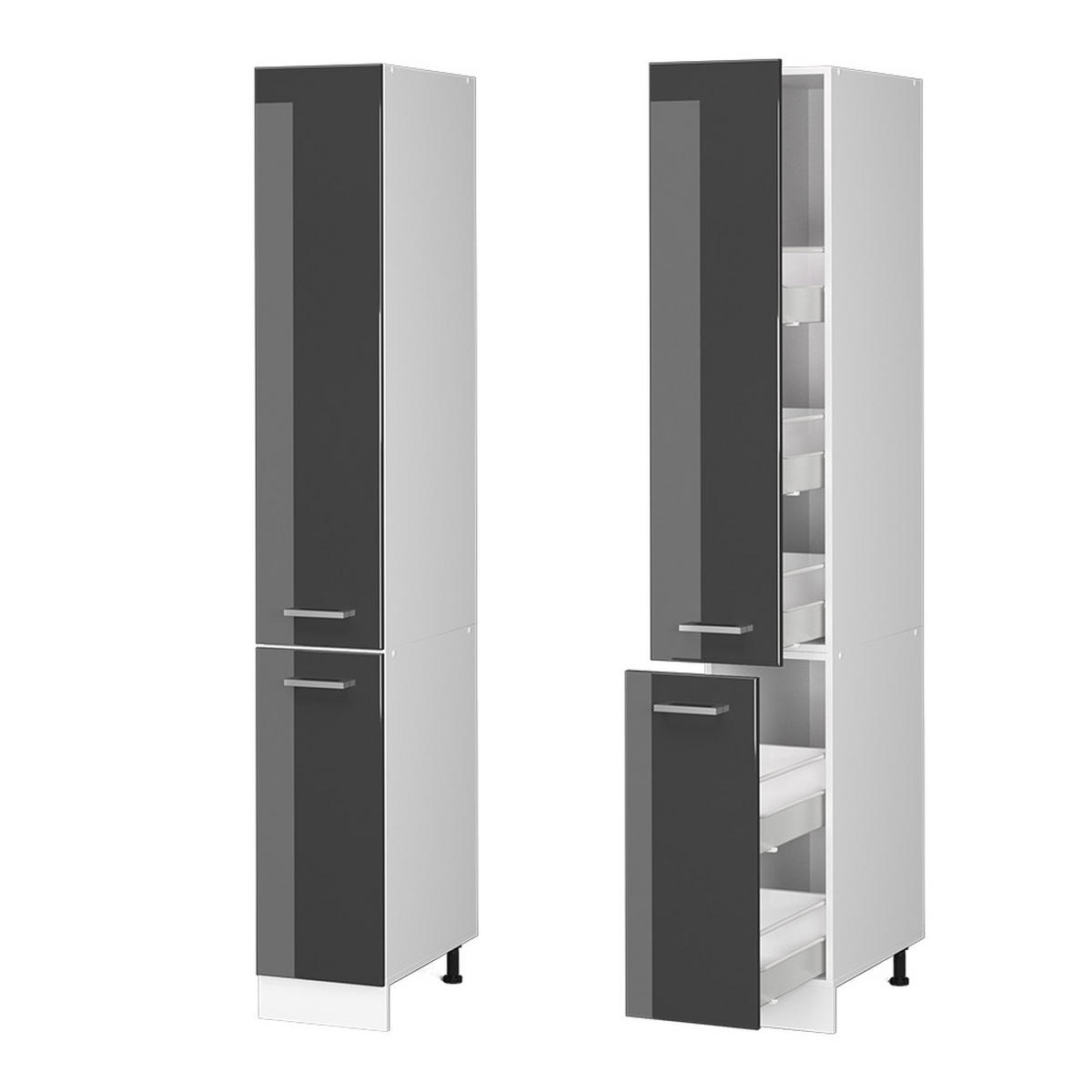 HOCHSCHRANK R-Line Anthrazit Hochglanz 30 cm mit Türen - Anthrazit/Weiß, Holzwerkstoff (30/207/57.2cm) - Vicco