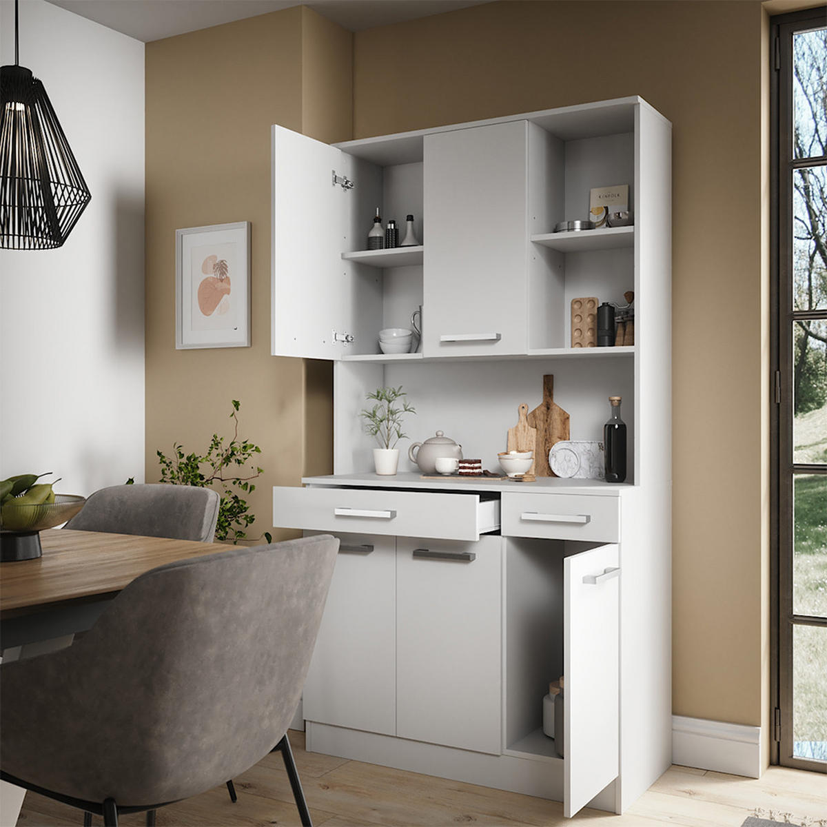 KÜCHENBUFFET Raul Weiß 100.1 x 188.5 cm mit 5 Türen & 2 Schubladen - Weiß, Holzwerkstoff (100.1/188.5/46cm) - Vicco