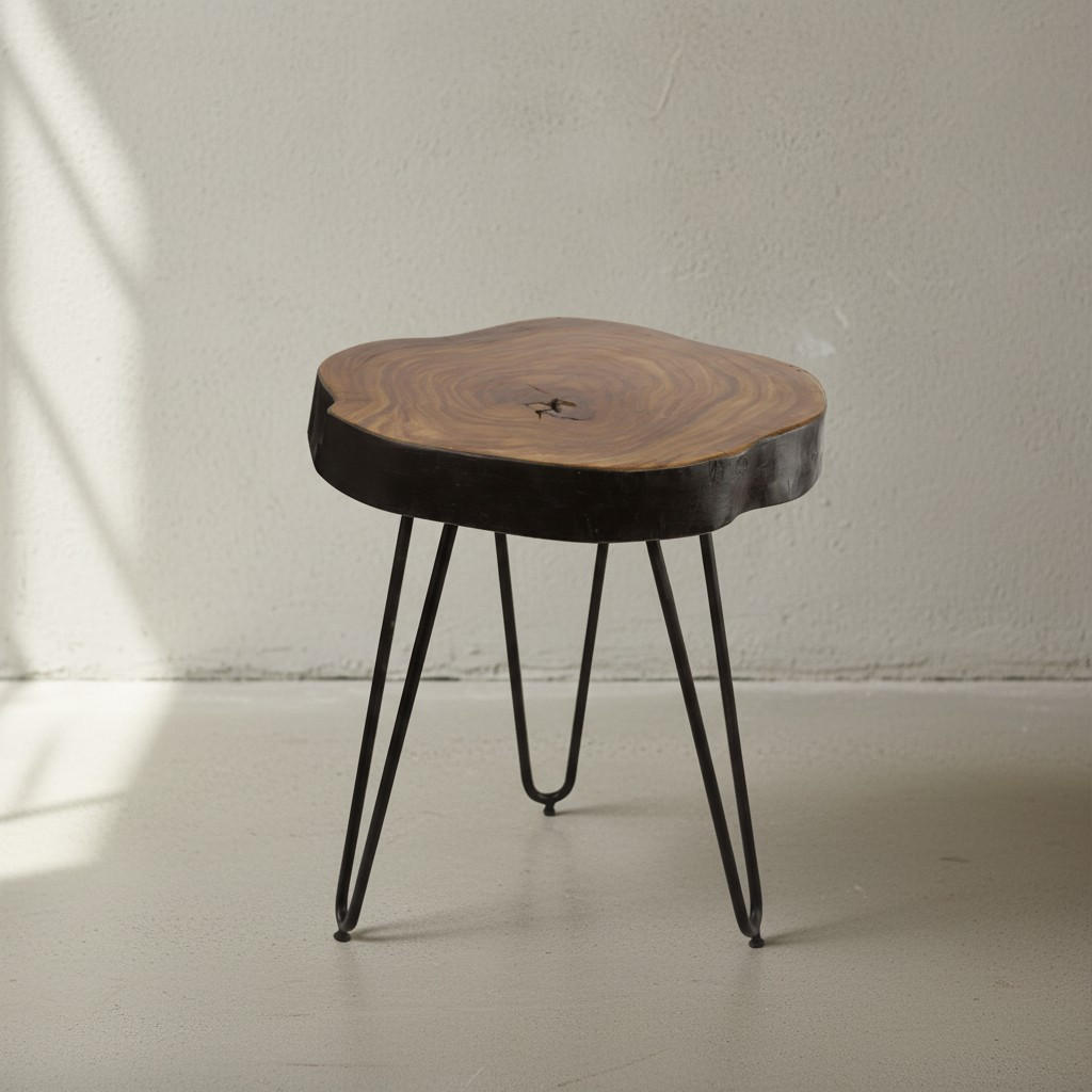 BEISTELLTISCH Massivholz Metallbeine Baumstammoptik BALU, Braun 35x35x45 cm - Schwarz/Braun, Holz/Metall (35/35/45cm) - KADIMA DESIGN
