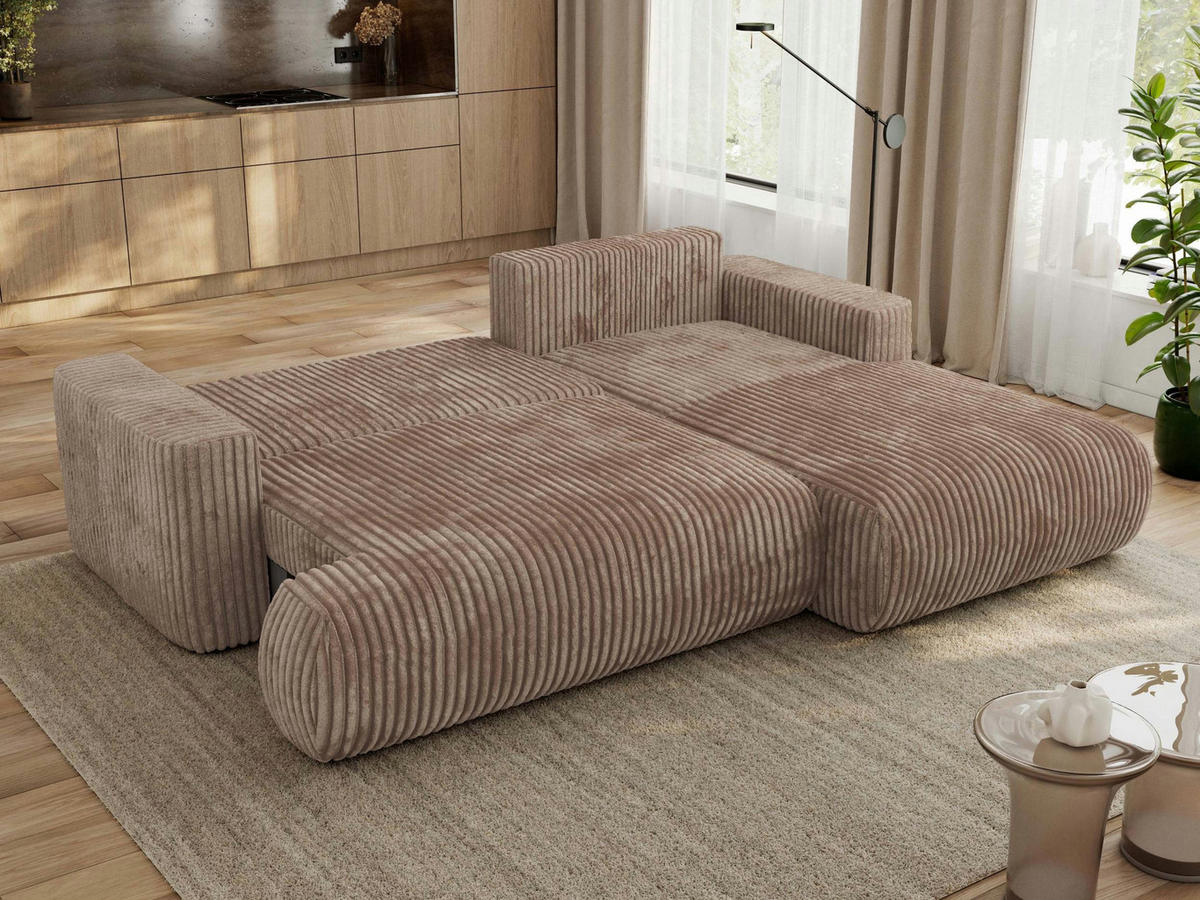 ECKSOFA OVO L Braun Cord - Rechts Seite - Schwarz/Braun, Kunststoff/Textil (195/271cm) - MKS