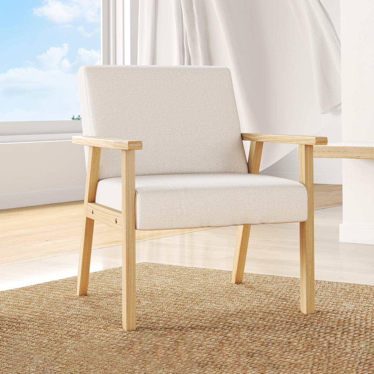 LOUNGESESSEL mit Armlehnen, 64 x 70 x 72 cm, Cremeweiß - Weiß, Textil (70/72/64cm) - HOMCOM