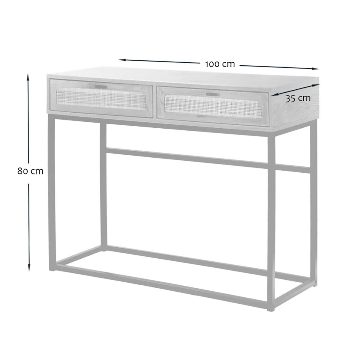 KONSOLE aus Rattan mit 2 Schubladen - L100cm - Apfelbaumfarben, Holzwerkstoff (100/35/80cm) - Calicosy