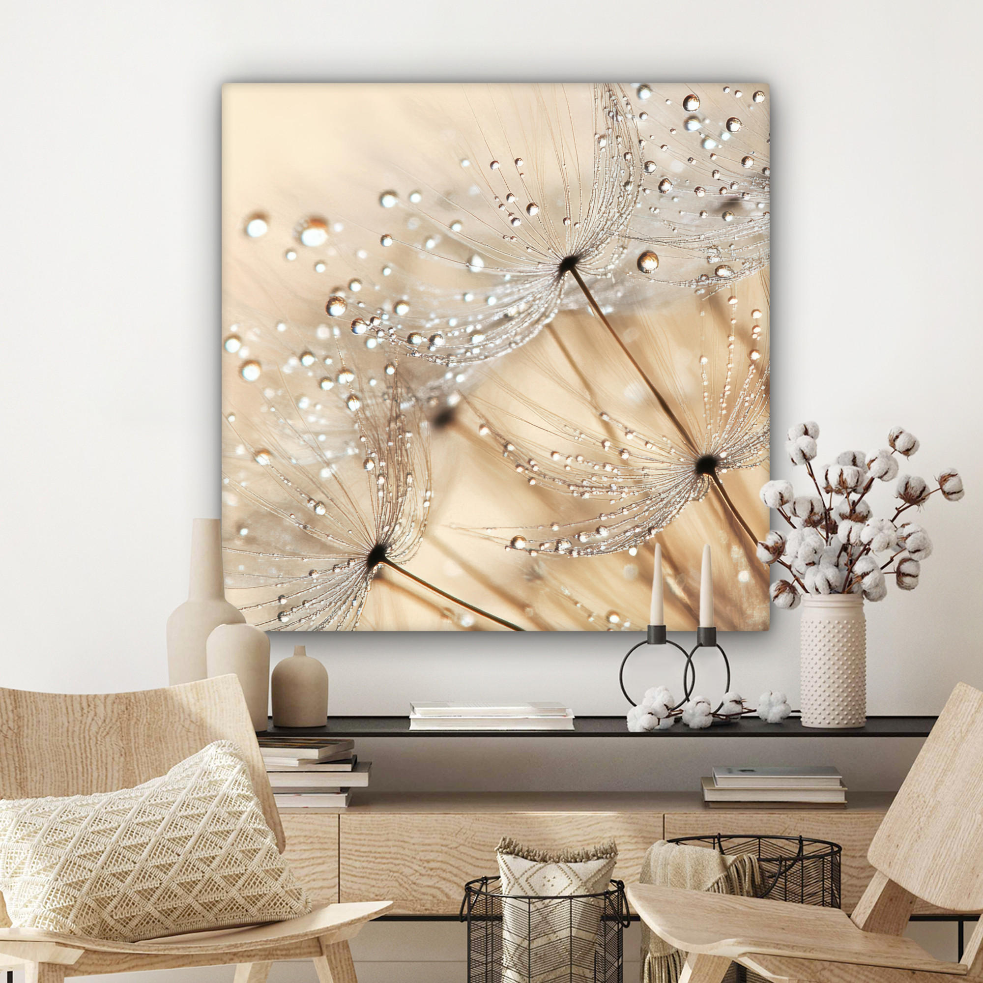 LEINWANDBILD Löwenzahn - Abstrakt - Natur - Beige 90x90 cm - Braun, Textil (90/90cm) - MuchoWow