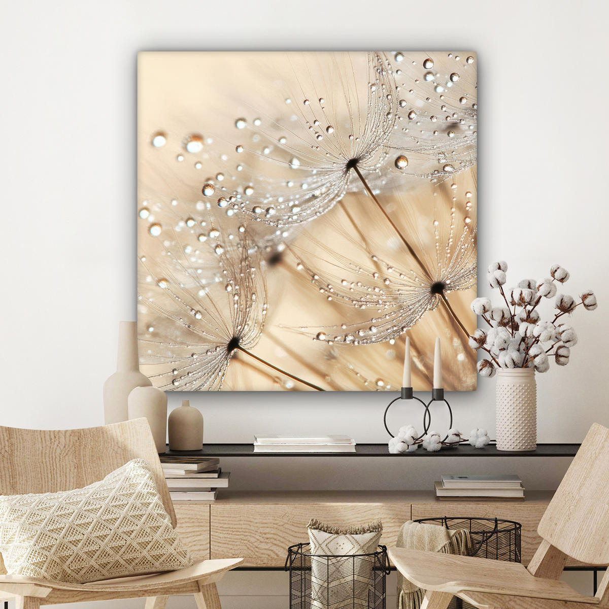 LEINWANDBILD Löwenzahn - Abstrakt - Natur - Beige 90x90 cm - Braun, Textil (90/90cm) - MuchoWow