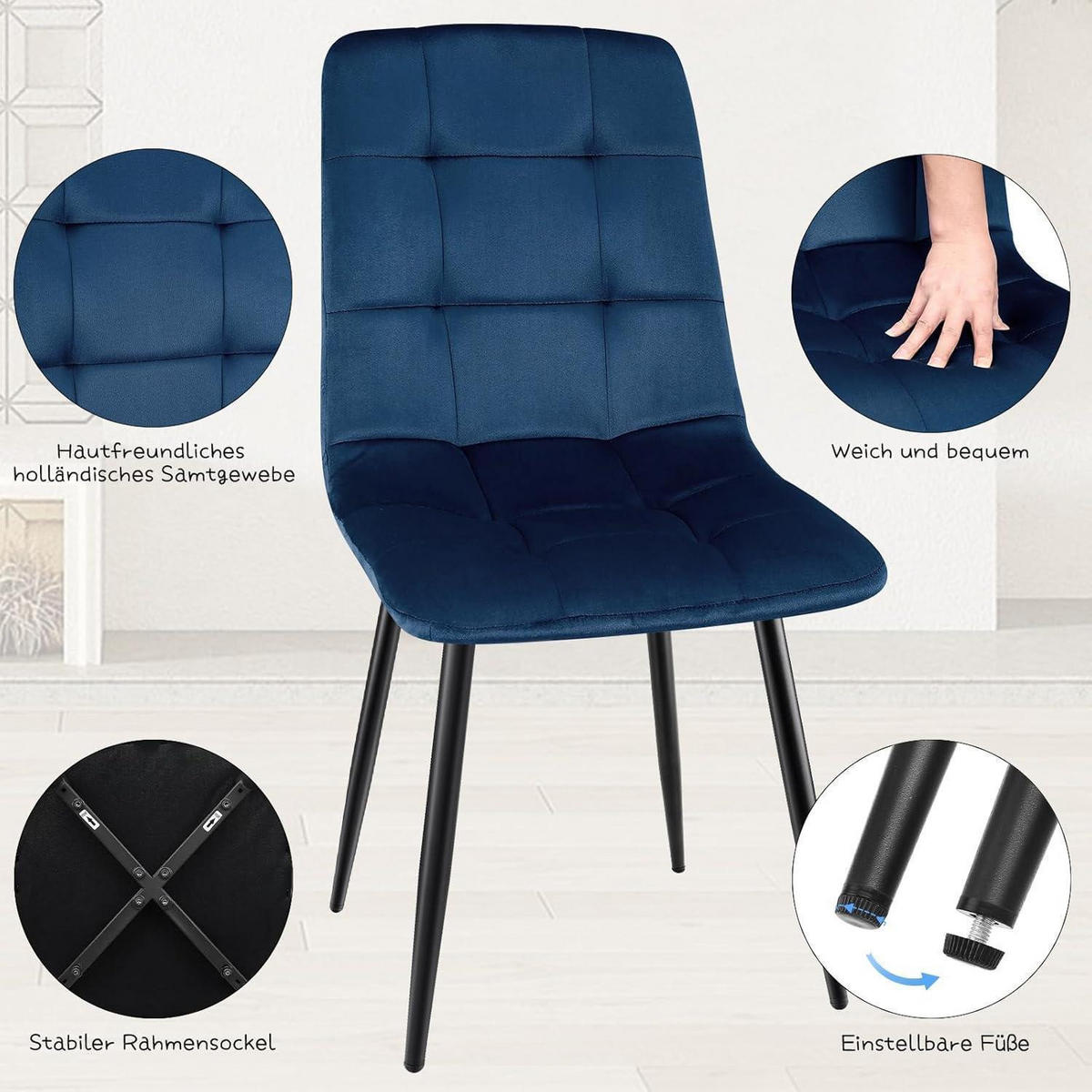 ESSZIMMERSTUHL 2er Set Samt Dunkelblau - Dunkelblau, Textil (44/89/42cm)