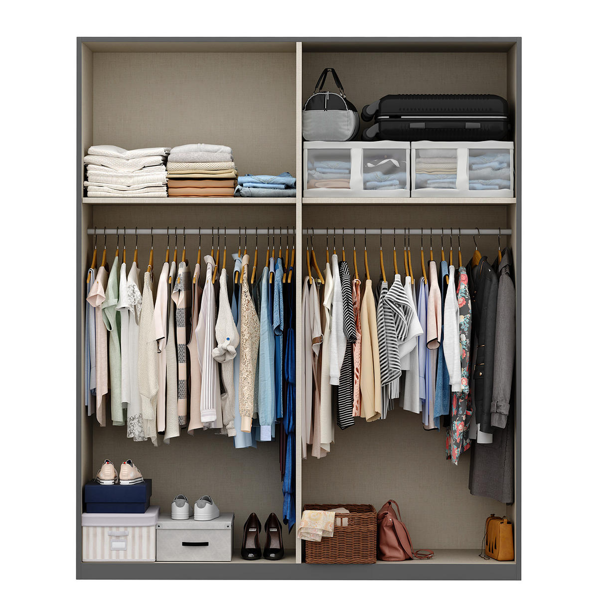 SCHWEBETÜRENSCHRANK - Weiß Hochglanz/Grau, Holzwerkstoff (181/236/68cm) - home24