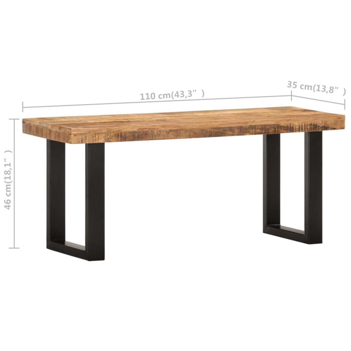SITZBANK 110 Cm Raues Mango-Massivholz Und Stahl - Braun, Holz (110/46/35cm) - vidaXL