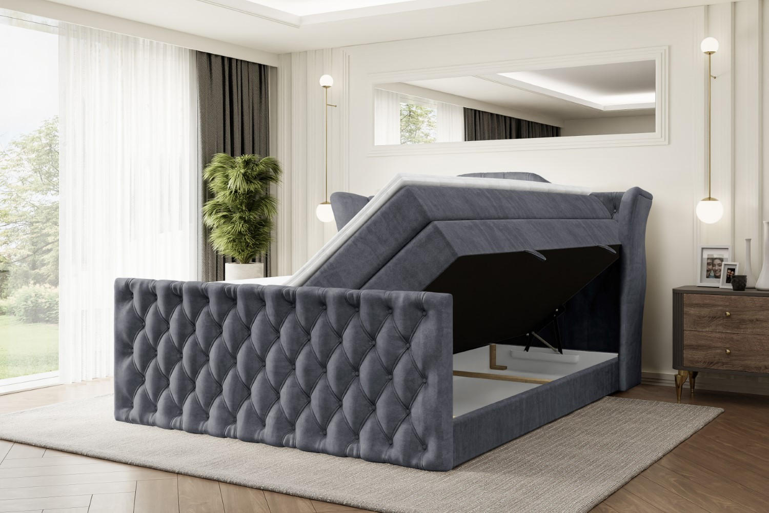 Thumbnail - Altdecor Boxspringbett, Dunkelgrau, Holzwerkstoff, Höhe ca. 20 cm, 120x200 cm, Schlafzimmer, Betten, Boxspringbetten