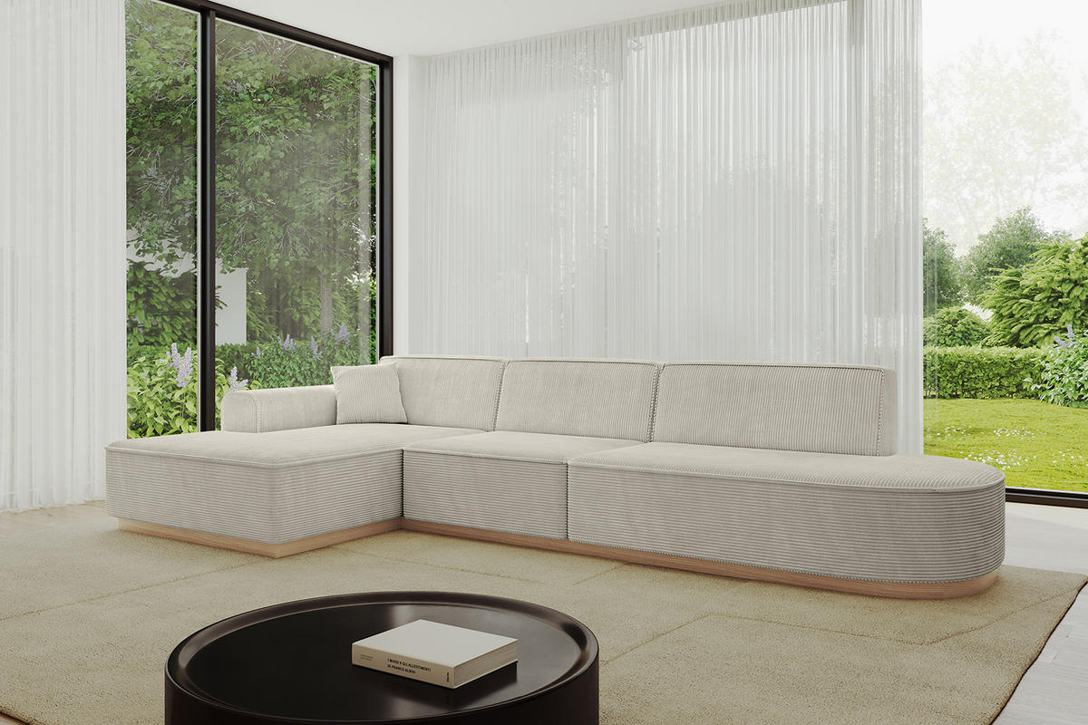 ECKSOFA Ottomane Links IREA-L2 - 327x165x80 cm Creme - Ecru/Creme, Holzwerkstoff/Textil (327/165cm) - ALTDECOR