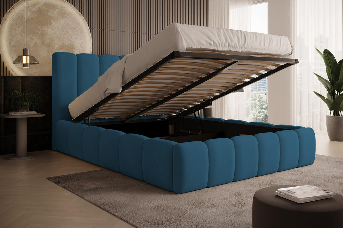 POLSTERBETT Vilo 140x200 mit Bettkasten und Stabilem Metallgestell - Blau, Textil (140/200cm) - Storez24