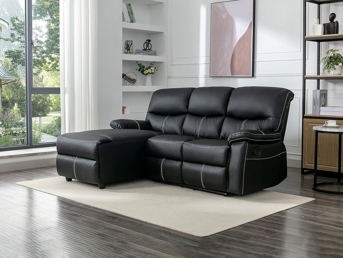 RELAXSOFA - 4 Personen - Kunstleder - Schwarz - Schwarz, Leder (189/98/151cm) - Vente-Unique