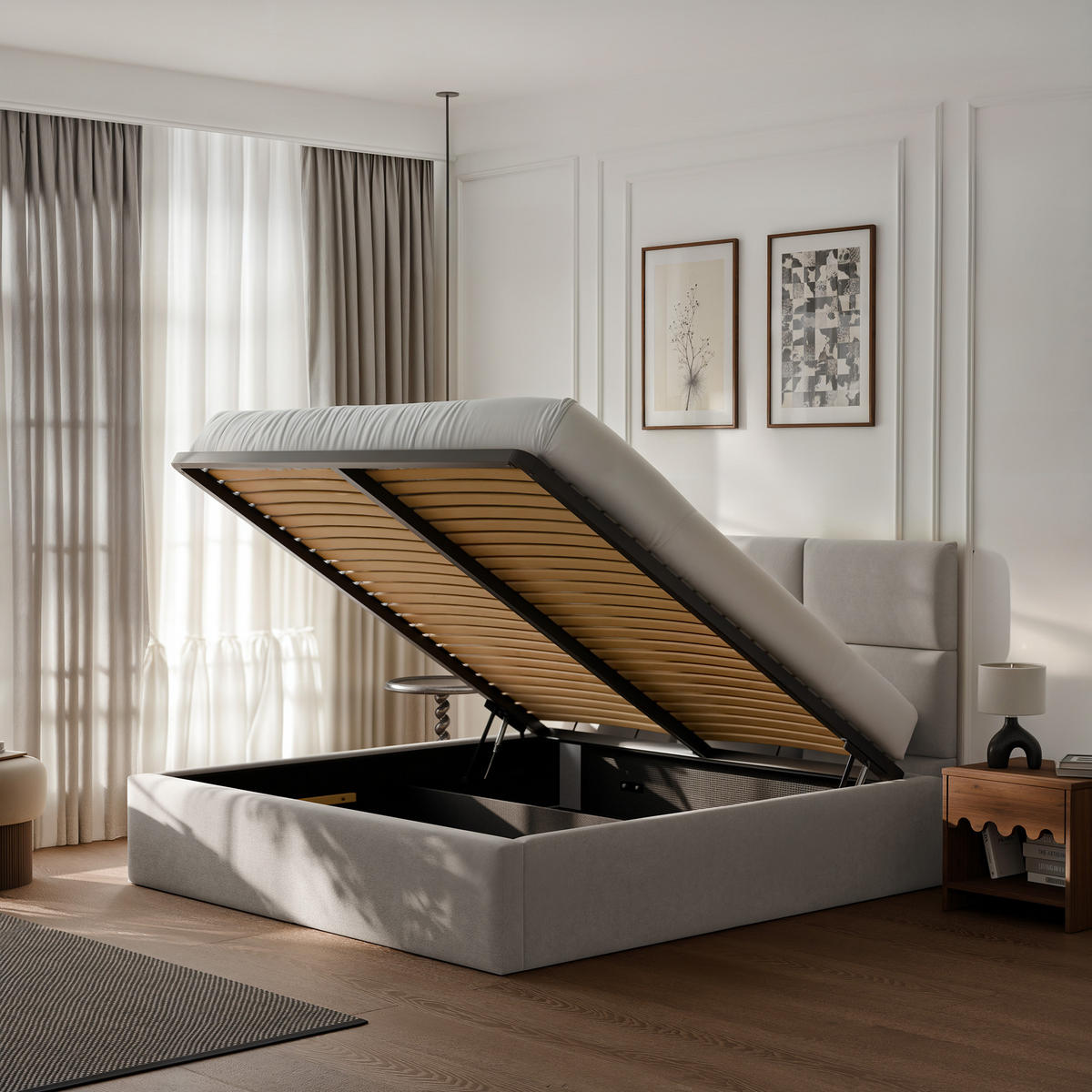 POLSTERBETT FORS 160/200 cm Bettkasten, Grau - Grau, Holzwerkstoff/Textil (160/200cm) - Idohome
