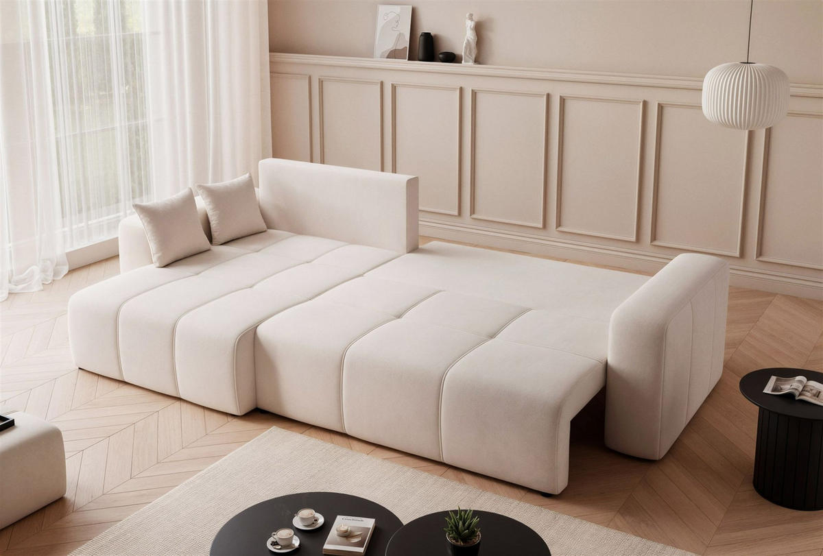 ECKSOFA Leros Xl Mit Schlaffunktion - Creme, Holzwerkstoff/Textil (278/145cm) - Fun Möbel