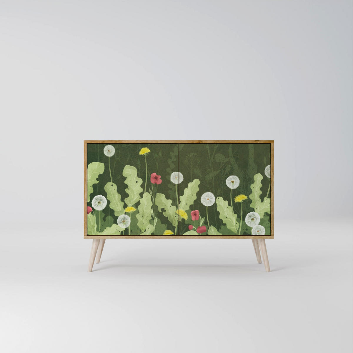 SIDEBOARD DANDELION AMUSE, Eicheneffekt, 111x42x77,5 cm, 2 Türen - Eichefarben/Buchefarben, Holzwerkstoff/Buchenholz (111/77.5/42cm) - SpaceRebels