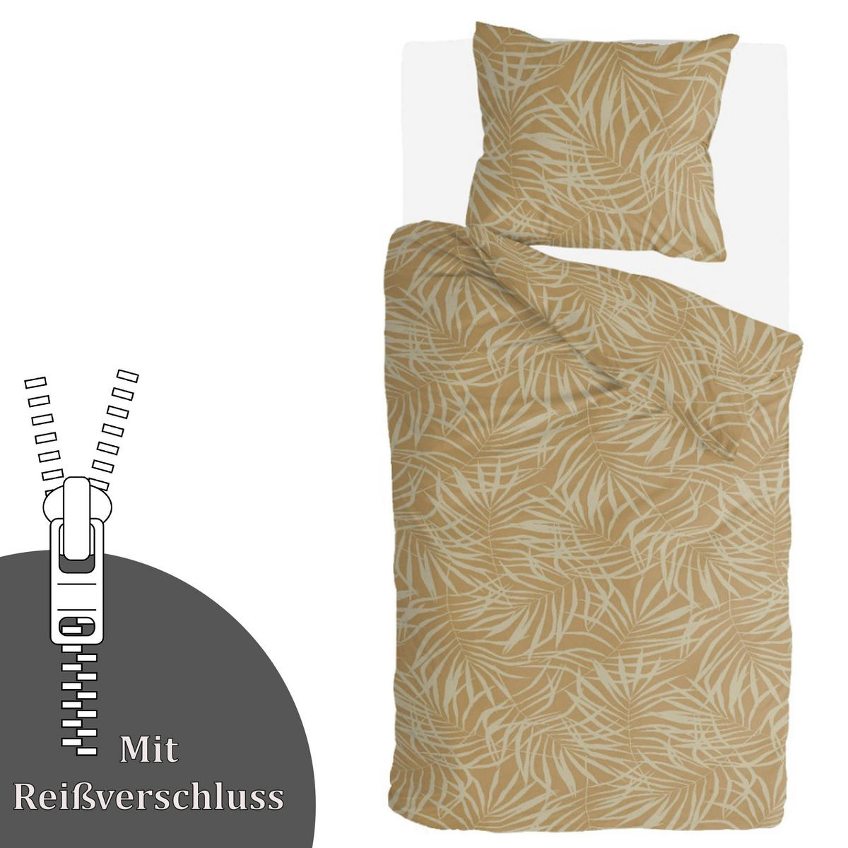 BETTWÄSCHE Byrklund 2-teilig 135x200/80x80cm Sunny Palms Yellow - Currygelb, Naturmaterialien (135/200cm)