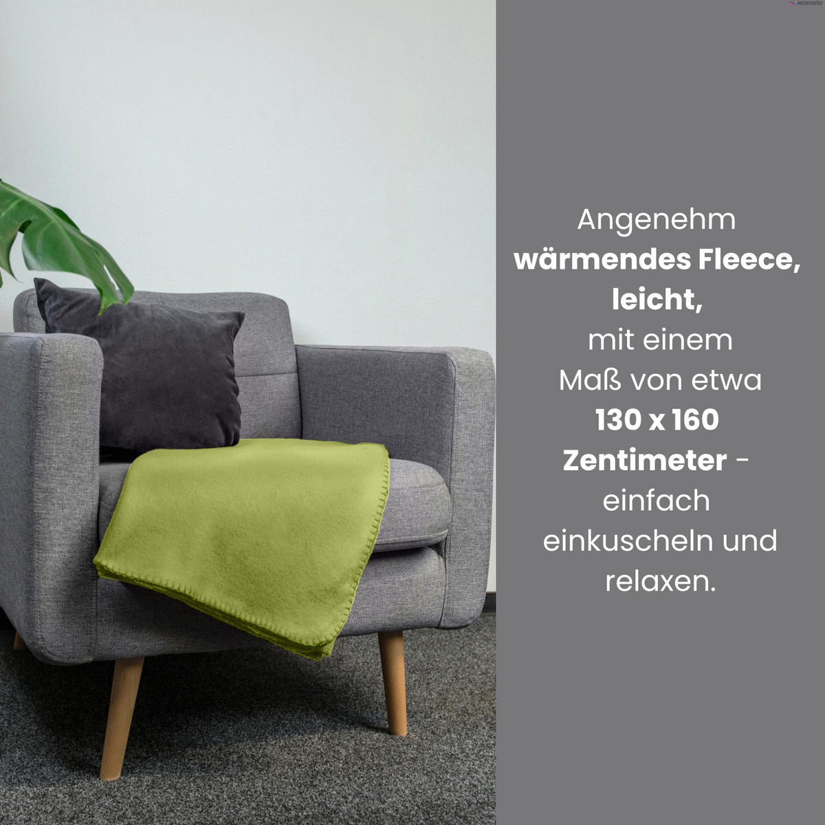 FLEECEDECKE 2er Set grün 130/160 cm Kettelrand Anti-Pilling - Grün, Textil (130/160cm) - wometo