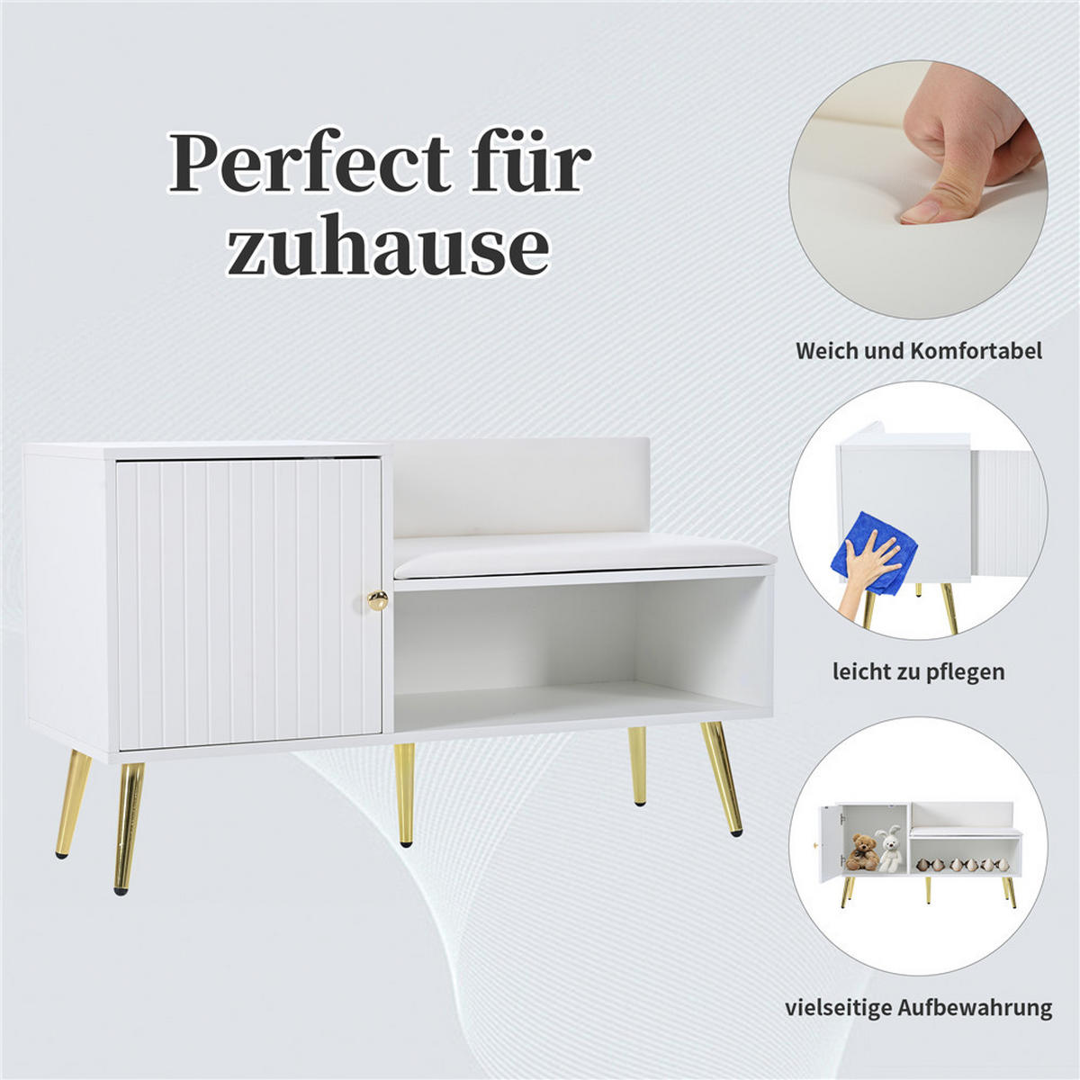 SCHUHSCHRANK Sitzbank 100x38x58 cm Rückenlehne Weiß - Weiß, Holz (100/58/38cm) - Kaket