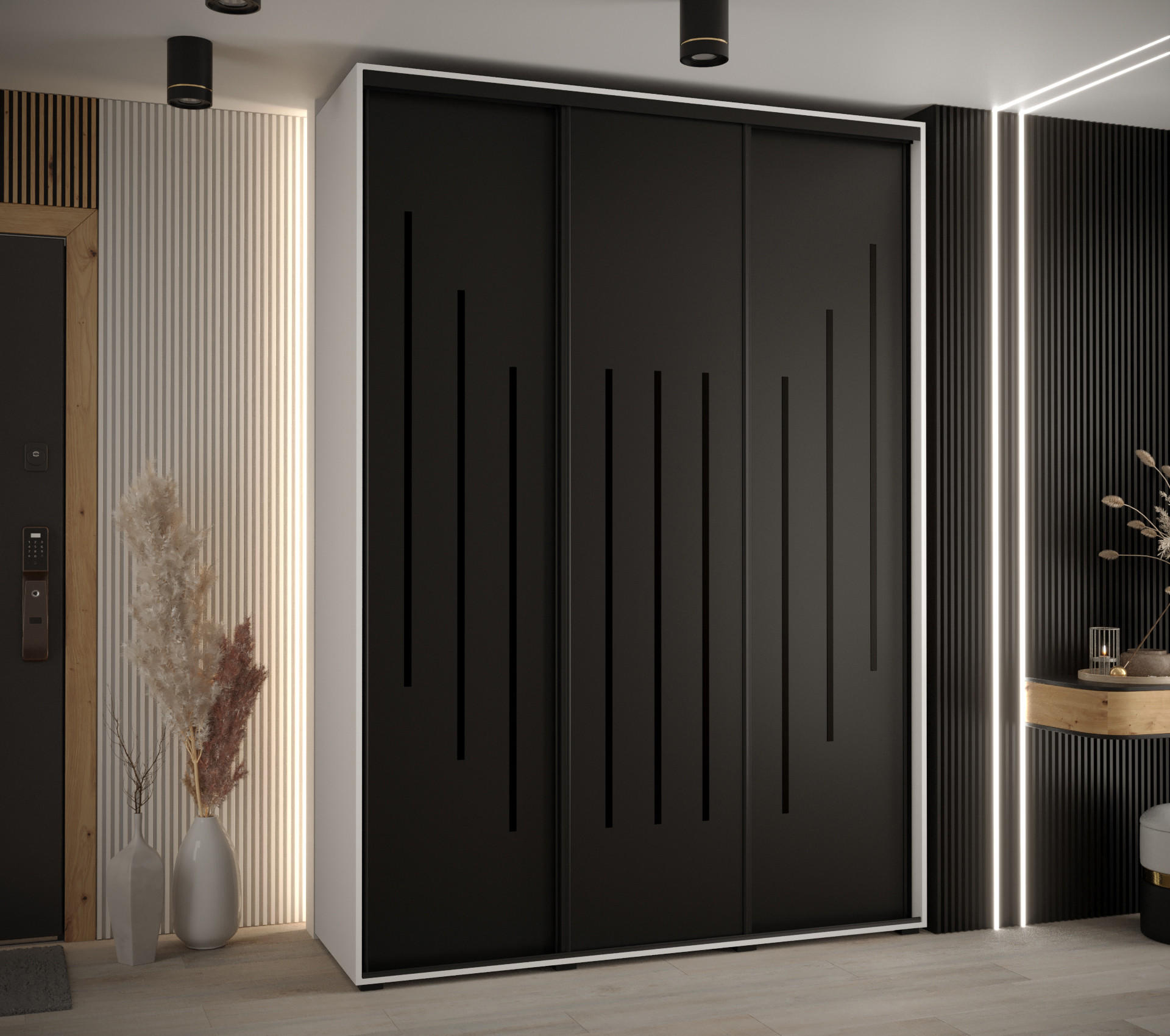 SCHWEBETÜRENSCHRANK 235,2/180/60 3-türig - Schwarz/Weiß, Holz/Metall (180/235/60cm) - Abiks Möbel