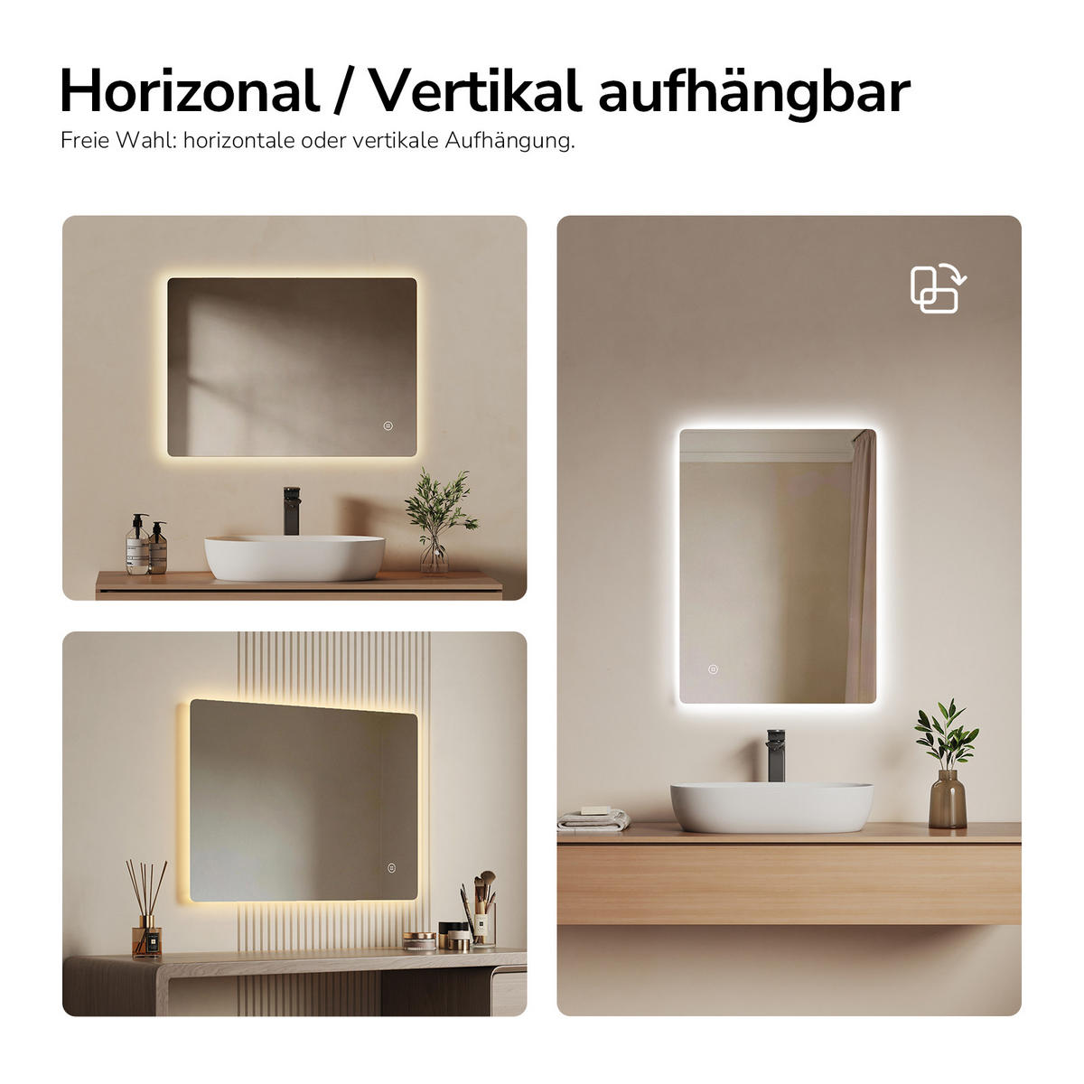 BADSPIEGEL mit Touch-Bedienung Beleuchtung Rechteckig 70/50 cm - Weiß, Glas (50/3/70cm) - EMKE