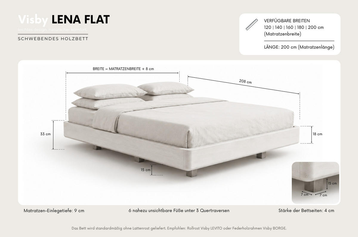 MASSIVHOLZBETT Lena Flat, 140/200, Buche - lackiert, Nussbaumfarbe - Walnussfarben, Holz/Buchenholz (140/200cm) - Visby