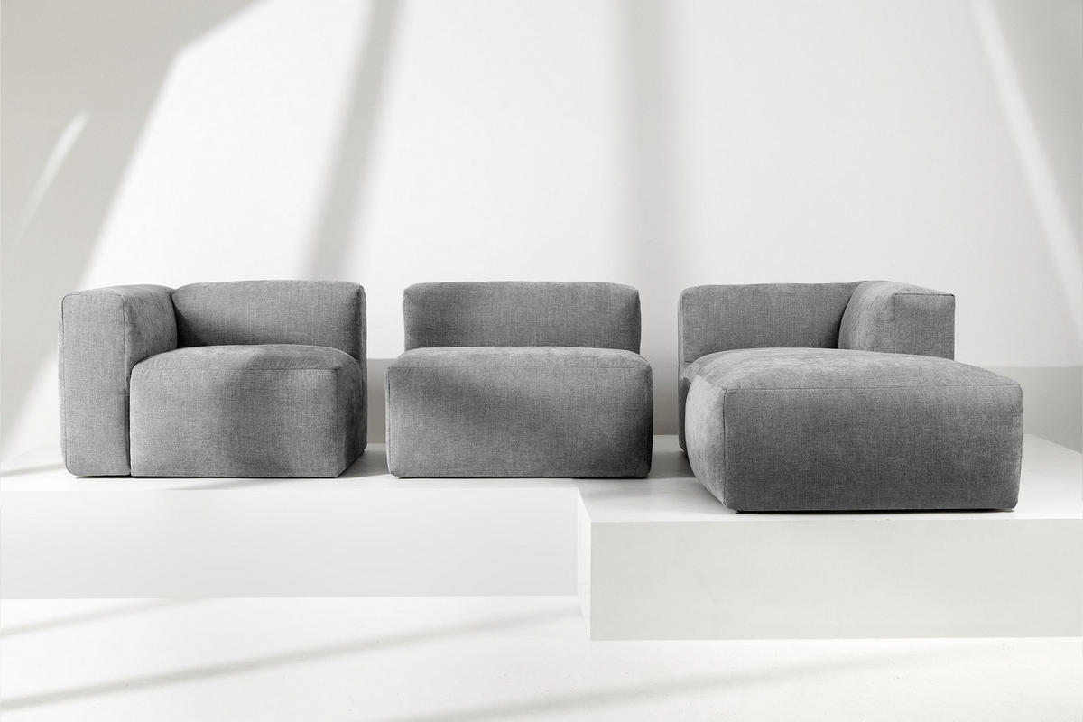 ECKMODULSOFA-RECHTS BUFFO mit extrem weicher und bequemer Sitzfläche, Gewebestoff, hell aschfahl - Hellgrau, Textil (297/180cm) - KONSIMO®