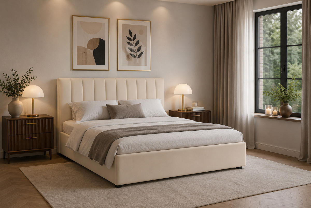 POLSTERBETT mit Bettkasten und Matratze NUBIA, Beige, 140x200 cm - Beige, Textil (140/200cm) - KS Home Concept