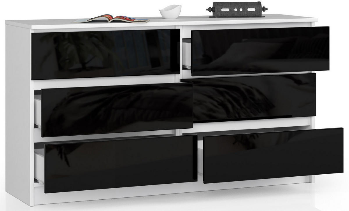 KOMMODE Weiß, Schwarz Glanz 77/138/40 - Weiß, Holzwerkstoff (138/77/40cm) - RAUMHIRSCH FURNITURE