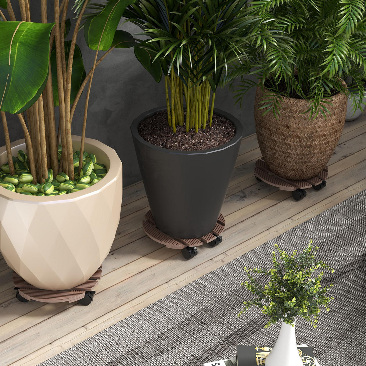 PFLANZENROLLEN-SET DE-12158 4er-Set Ø30 cm, mit Bremsen Natur - Braun, Kunststoff (30/7/30cm) - ComfortXL
