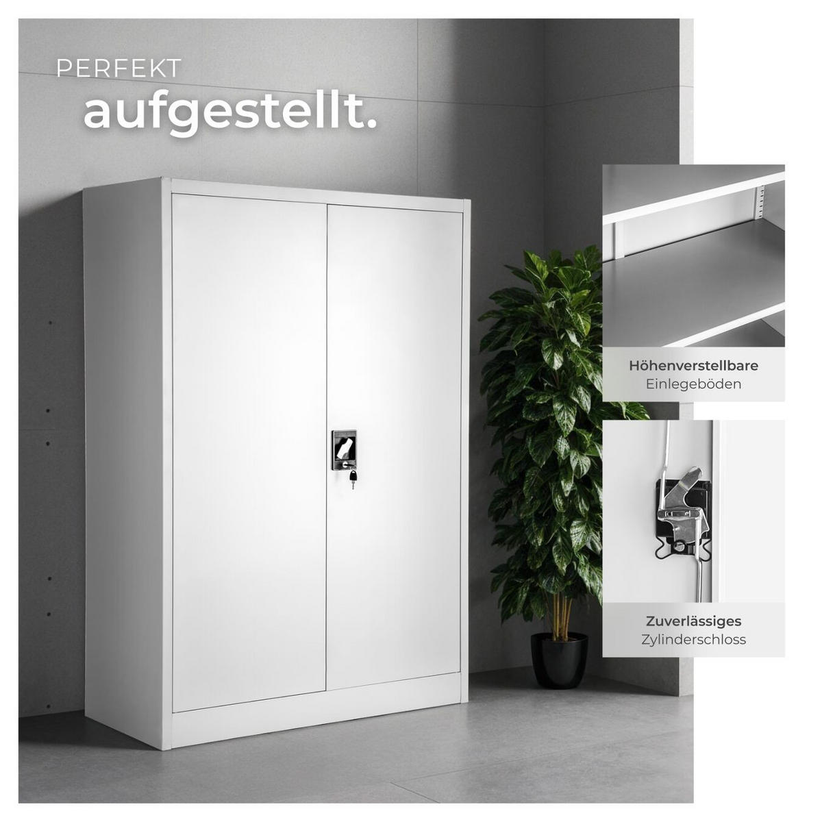 AKTENSCHRANK ,140 x 90 x 40 cm,grau - Grau, Metall (90/140/40cm) - tectake