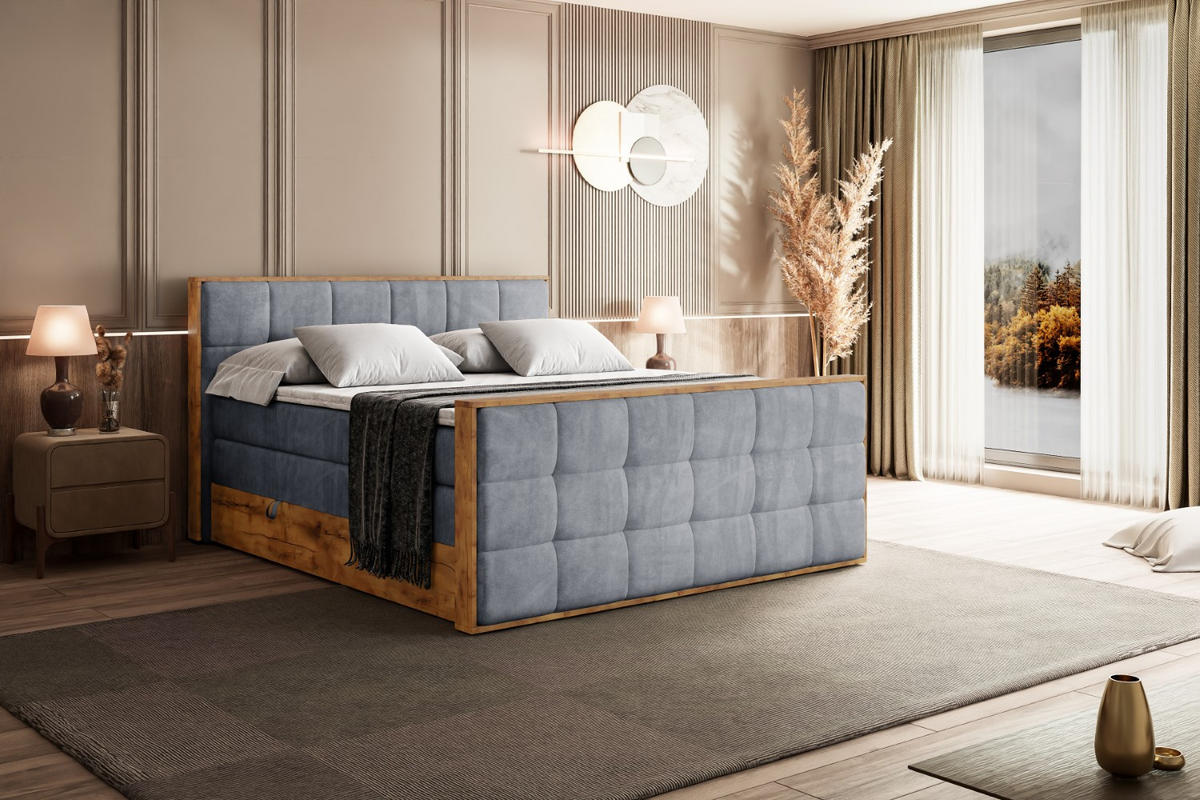 BOXSPRINGBETT mit Matratze H3|H4 und Lattenrost - LOLLI7-Z KING-160x200 - Grau Casablanca - Grau, Holzwerkstoff (160/200cm) - ALTDECOR