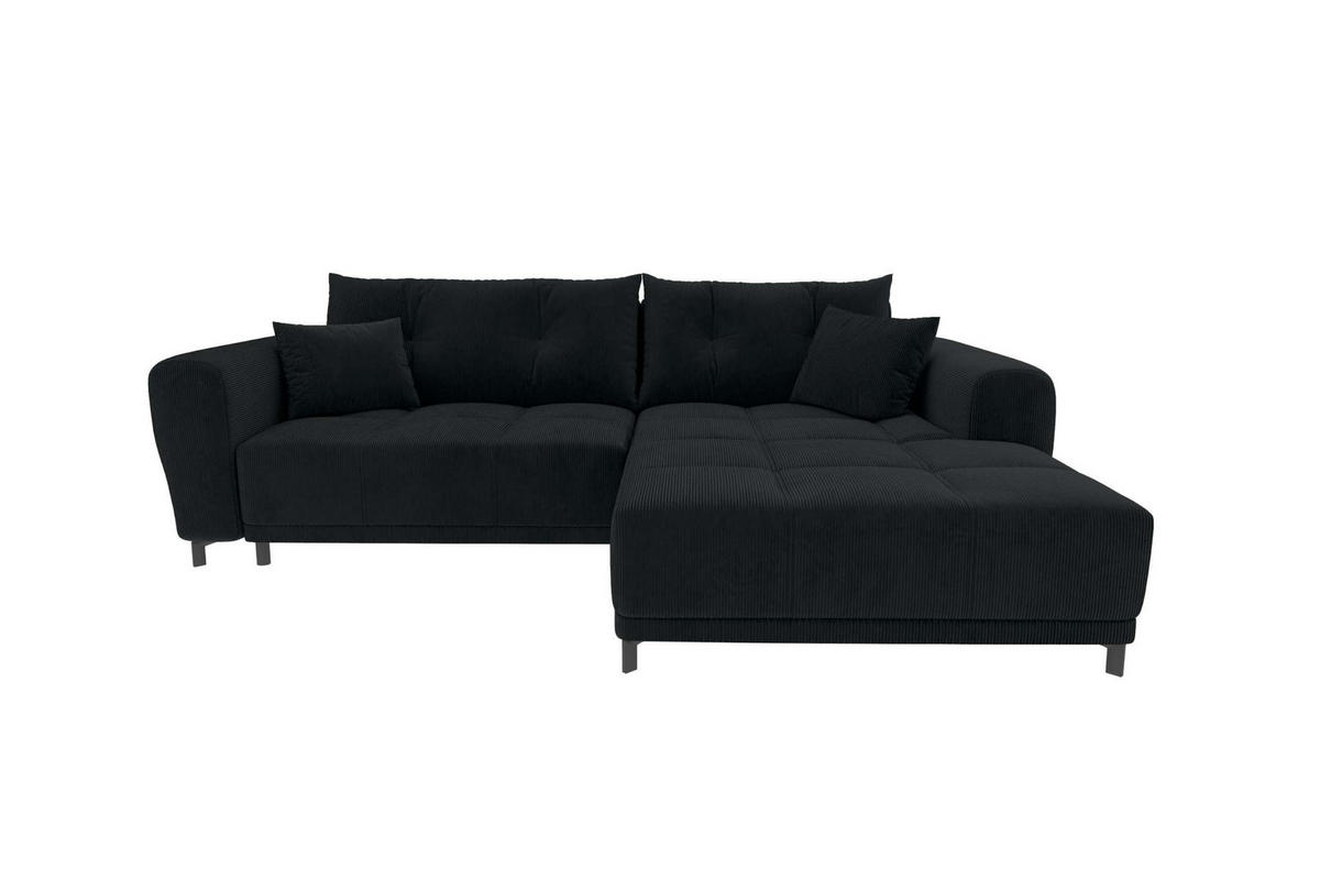 ECKSOFA Massimo Cordstoff Schwarz inkl. Schlaffunktion Rechts - Schwarz, Textil/Metall (246/177cm) - 99rooms