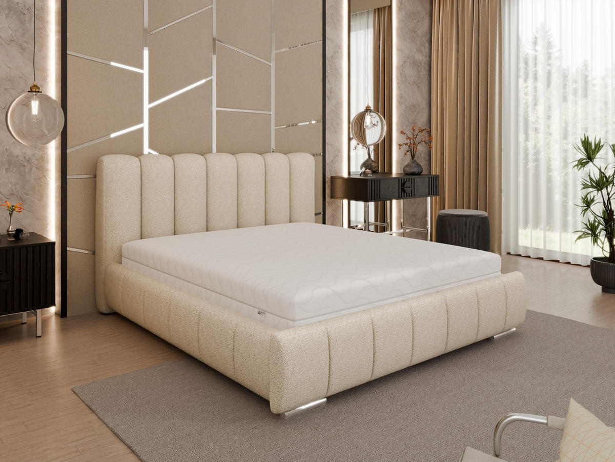 POLSTERBETT Zaira 160x200cm – Elegantes Polsterbett für modernen Wohnstil , Taschenfederkernmatratze Pocket KOKOS (20cm), beige - Beige, Holz - Panda Möbel