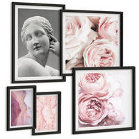 BILDER SET 5er Set - 50x50 cm & 20x30 cm & 40x60 cm Schwarzer Rahmen - Pfingstrosenskulptur einer Frau - Schwarz, Kunststoff (40/60cm) - TULUP