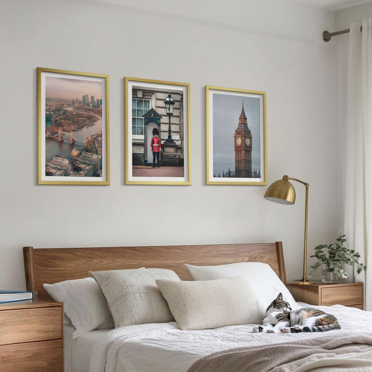 WANDBILDER 3er Set - 40x60 cm Goldrahmen - London Bridge Guardian Big Ben - Goldfarben, Kunststoff (40/60cm) - ArtPrintCave