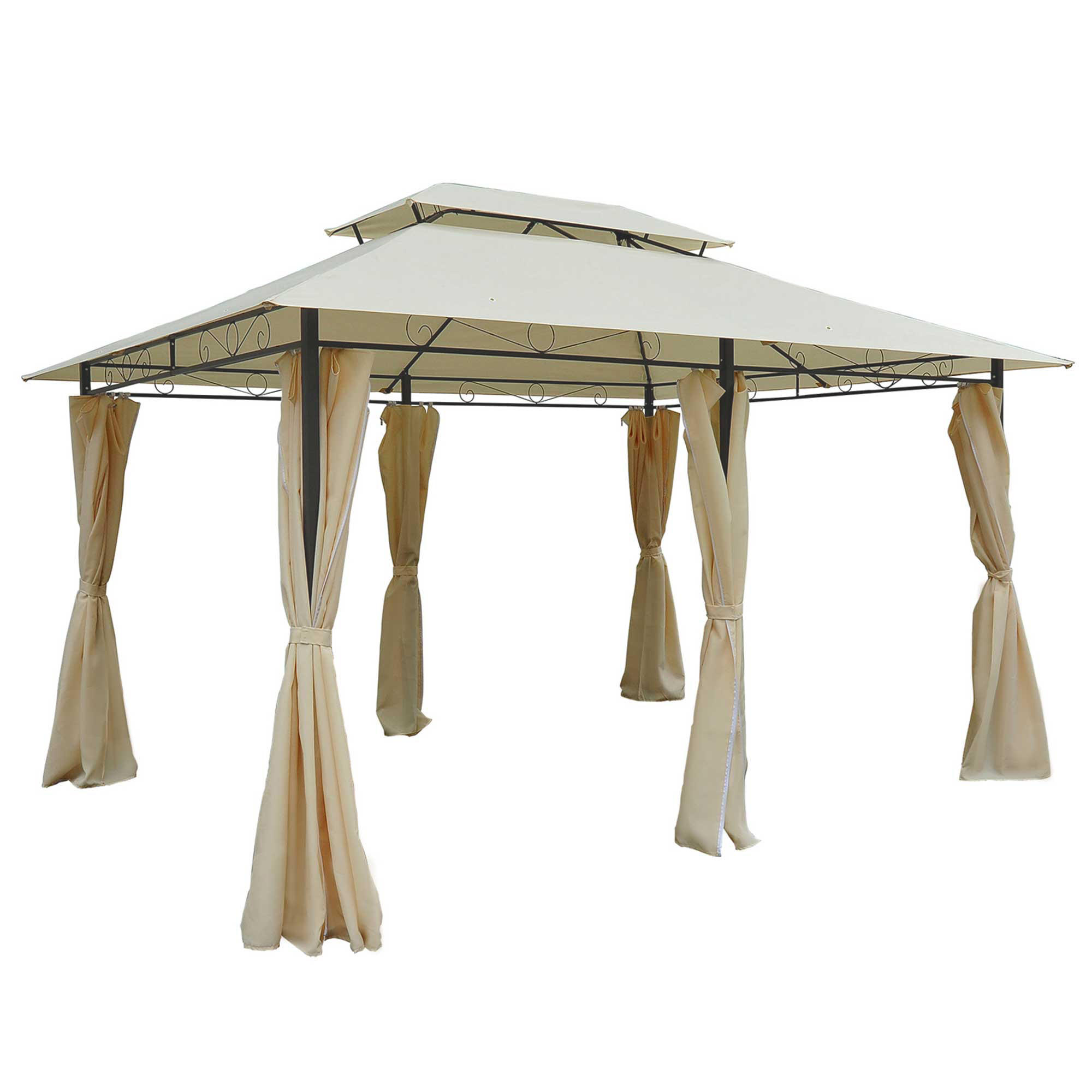 GARTENPAVILLON Partyzelt Pavillon Gartenzelt Festzelt Zelt Doppeldach 3x4 m - Beige, Metall (300/280/400cm) - Outsunny