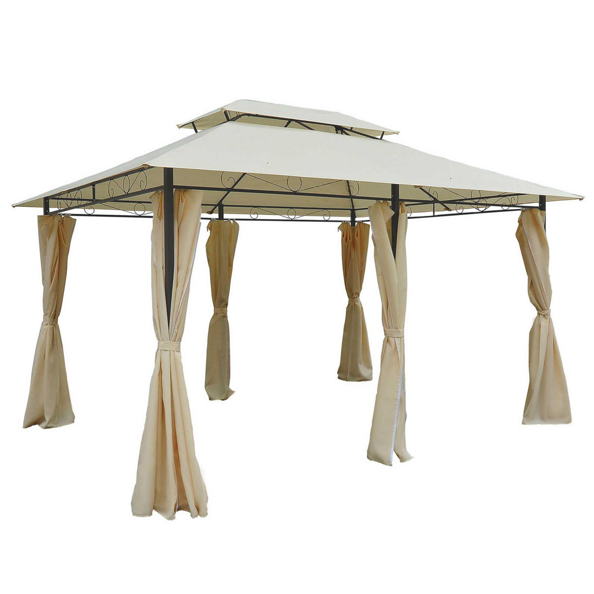 GARTENPAVILLON Partyzelt Pavillon Gartenzelt Festzelt Zelt Doppeldach 3x4 m - Beige, Metall (300/280/400cm) - Outsunny