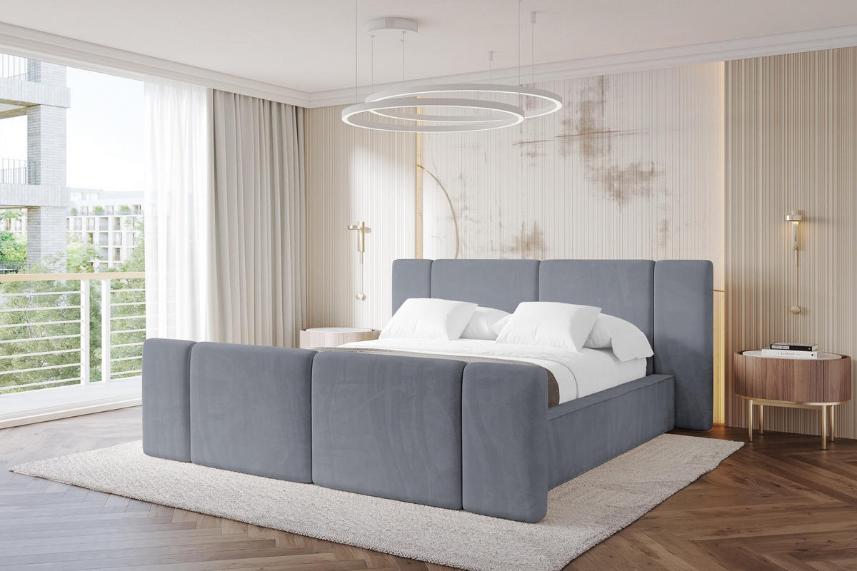 POLSTERBETT mit Bettkasten, Fußteil und Lattenrost, Bett mit Matratze H3/H4 - RIVO-Z 180x200 Grau - Grau, Holzwerkstoff/Textil (180/200cm) - ALTDECOR