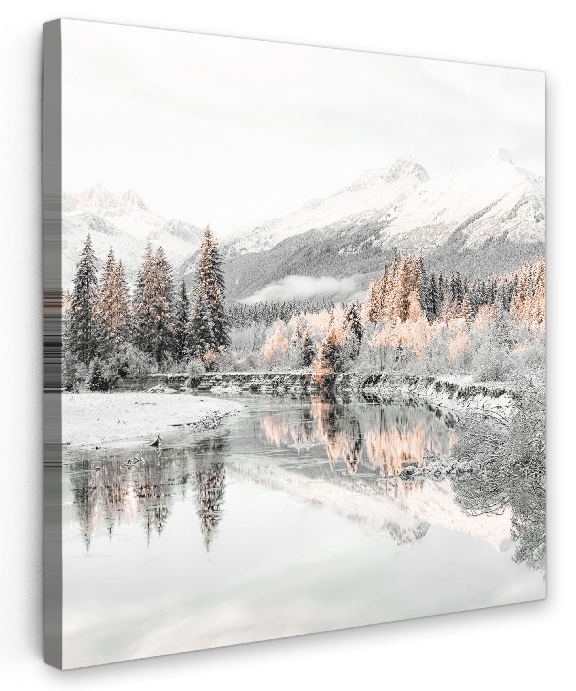 LEINWANDBILD Natur - Winter - Bäume - Berge - Schnee 20x20 cm - Weiß Hochglanz, Textil (20/20cm) - MuchoWow