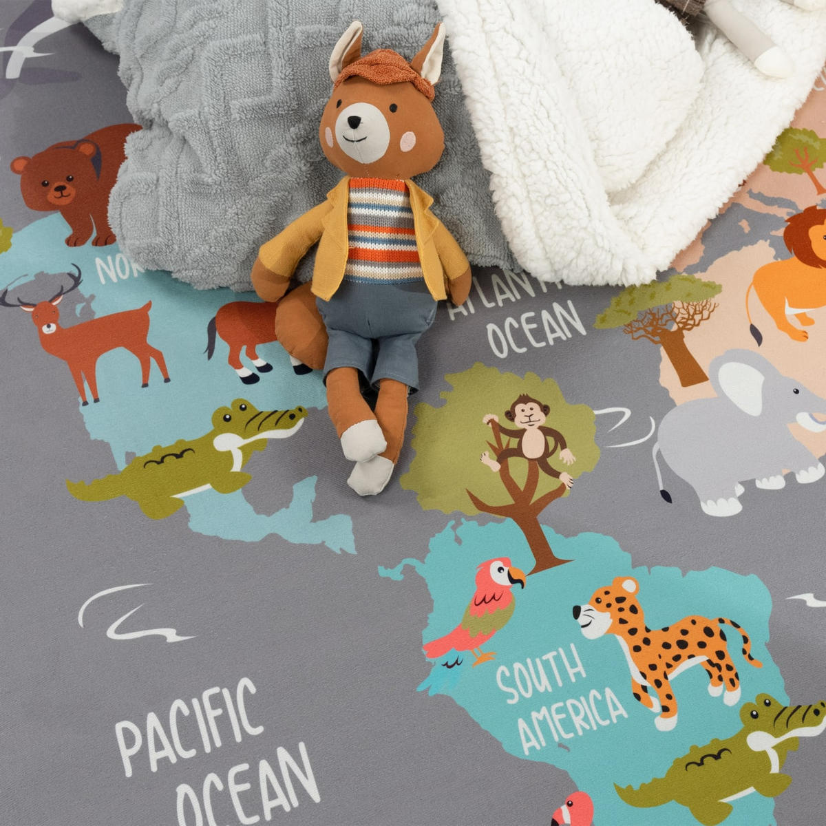 KINDERTEPPICH Tiere Grau 160 x 220 cm - Grau, Kunststoff (160/220cm) - TT Home