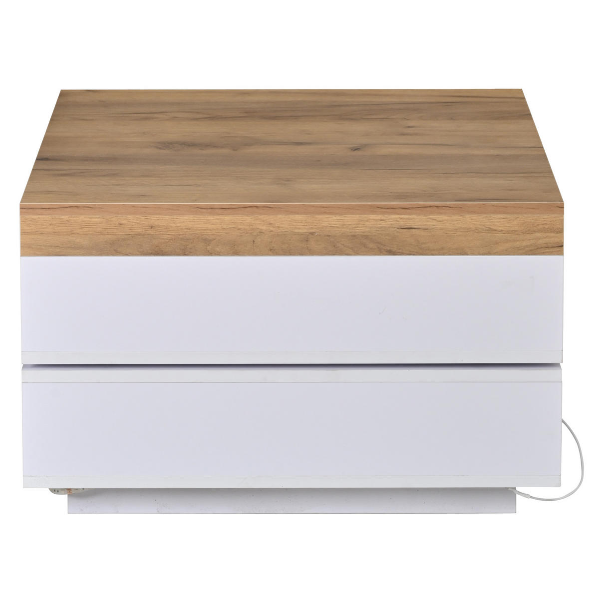 COUCHTISCH 65/65/40 cm mit 360° drehbarer Tischplatte, LED-Beleuchtung und offener Ablage, Weiß/Holzton - Weiß, Holzwerkstoff (65/65/40cm) - Redom