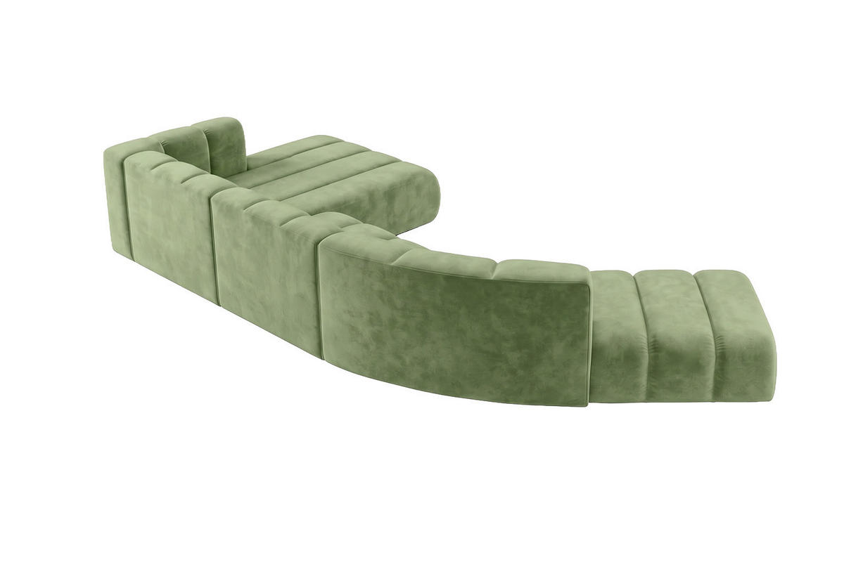 ECKSOFA Modulares In L-Form, Velvet-Stoff Riviera, Olive, Links, GRAND Round - Olivgrün, Holz (445/179cm) - Kaiser Möbel
