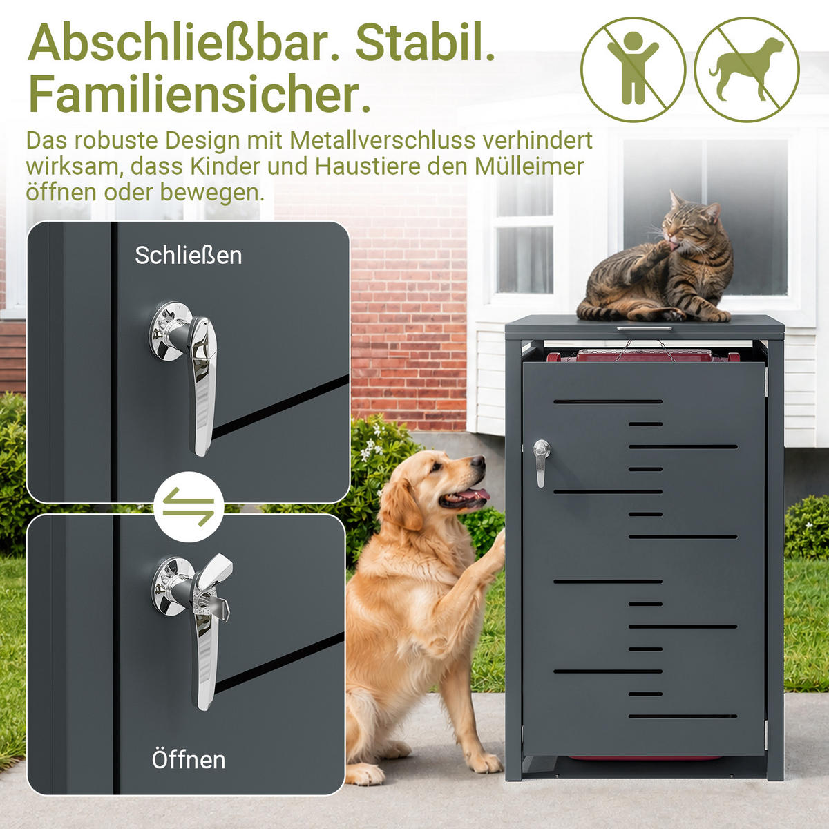 MÜLLTONNENBOX Metall Einzelbox 240 L 69,2×116,2×80,2 cm - Dunkelgrau, Metall (69/116/80cm) - SoBuy