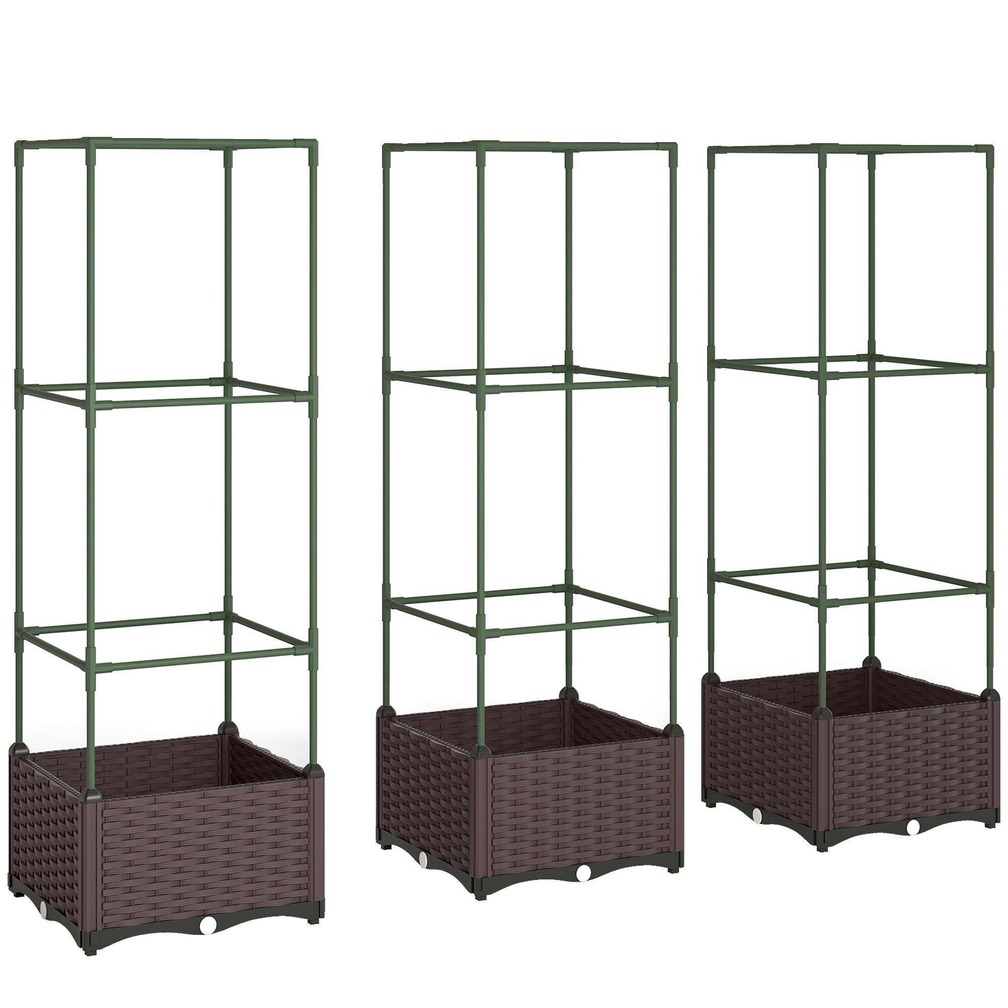 HOCHBEET mit Rankgitter 3er Set Pflanzkasten Blumenkasten mit Abflusslöchern - Grün, Metall (40/125/40cm) - Outsunny