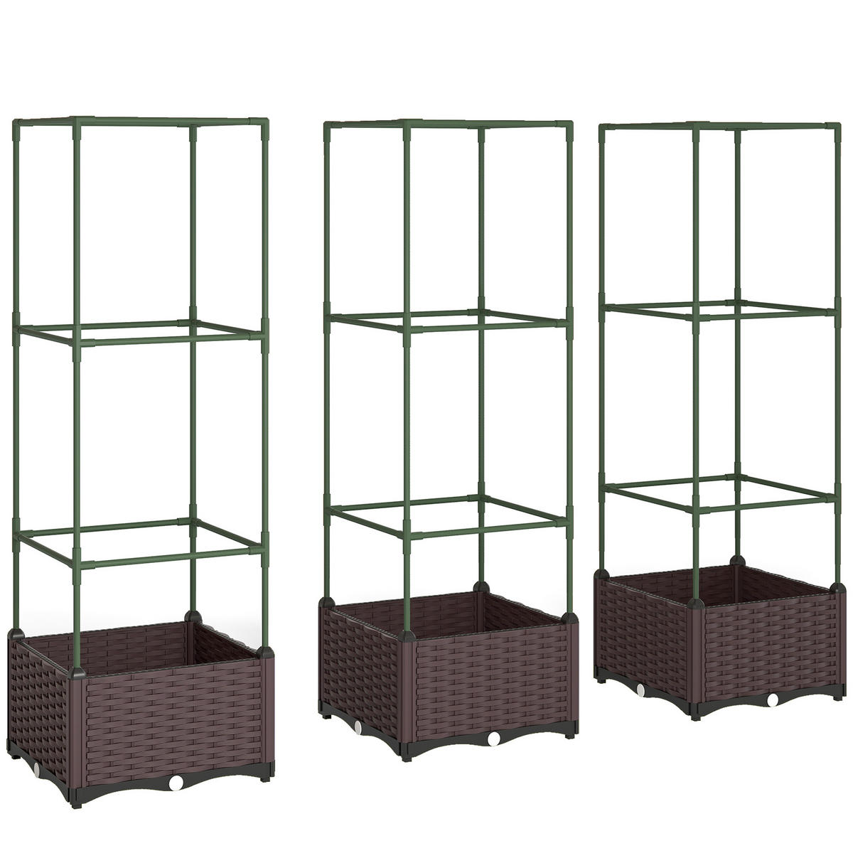 HOCHBEET mit Rankgitter 3er Set Pflanzkasten Blumenkasten mit Abflusslöchern - Grün, Metall (40/125/40cm) - Outsunny