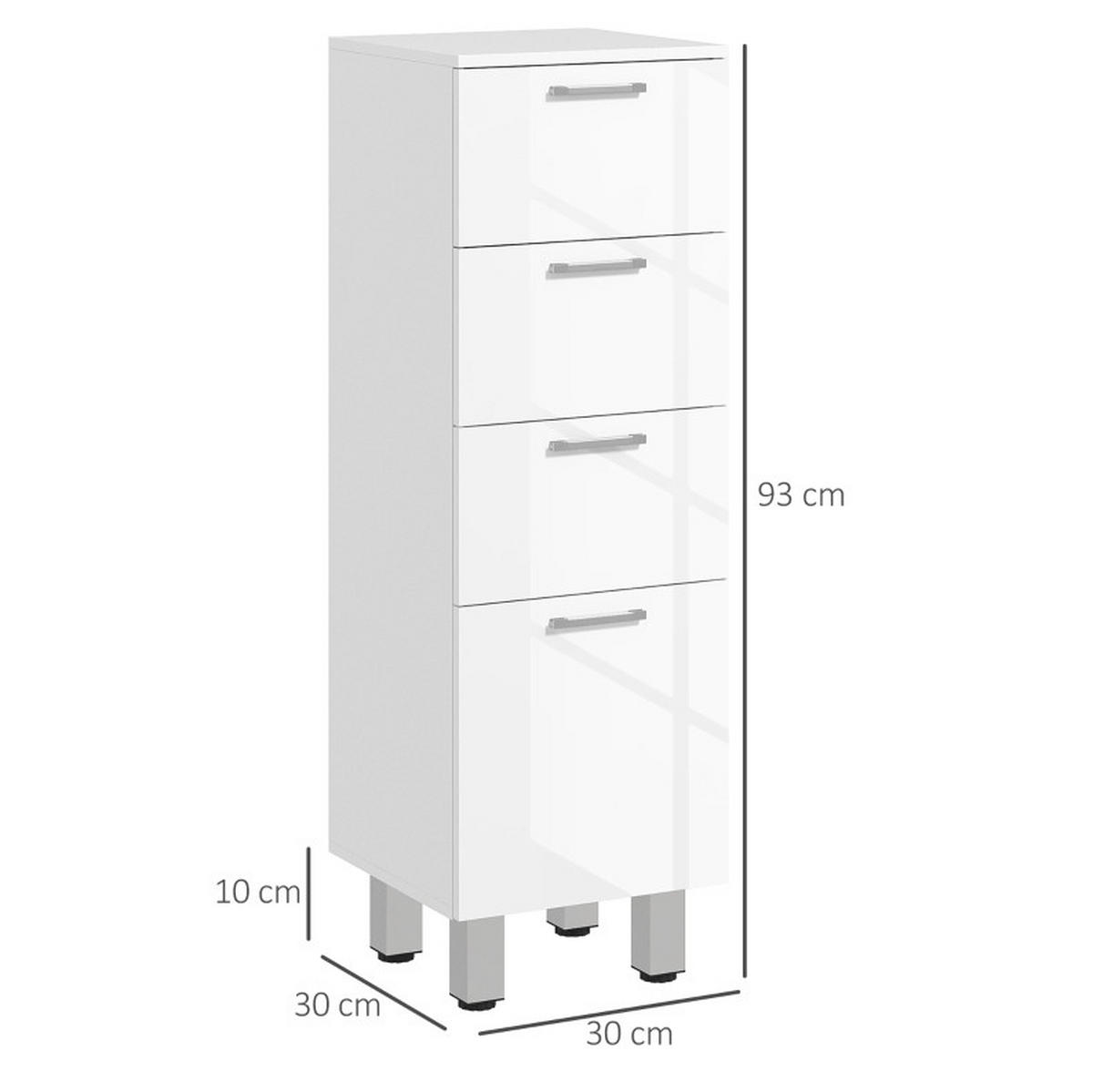 BADEZIMMERSCHRANK mit 4 Schubladen 30 x 30 x 93 cm Weiß - Weiß, Holz (30/93/30cm) - Beauniv