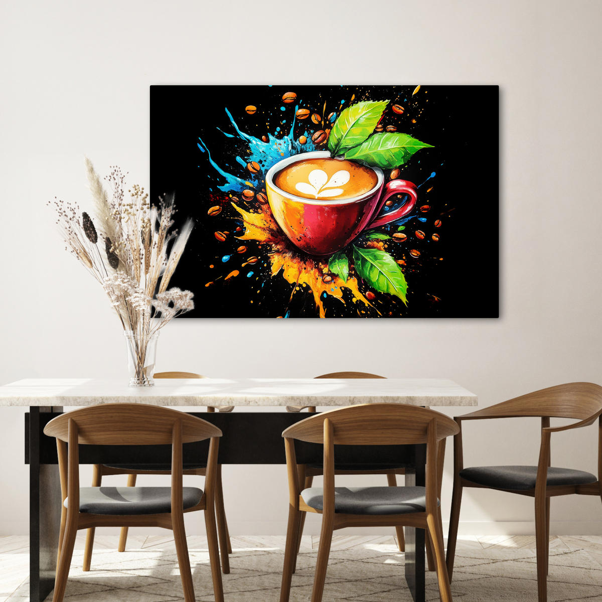 LEINWANDBILD Kaffee - Graffiti - Trinken - Abstrakt Wohnzimmer 120x80 cm - Mokka, Textil (120/80cm) - MuchoWow