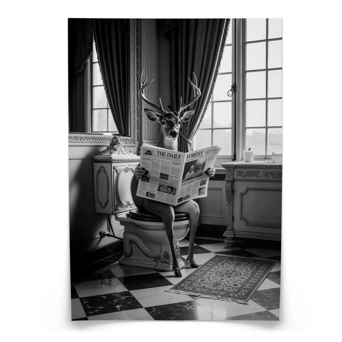 POSTER für Badezimmer WC HIRSCH in der Toilette Schwarz-Weiß Abstraktion 30x40cm - Schwarz/Weiß, Papier (30/40/1cm) - Muralo