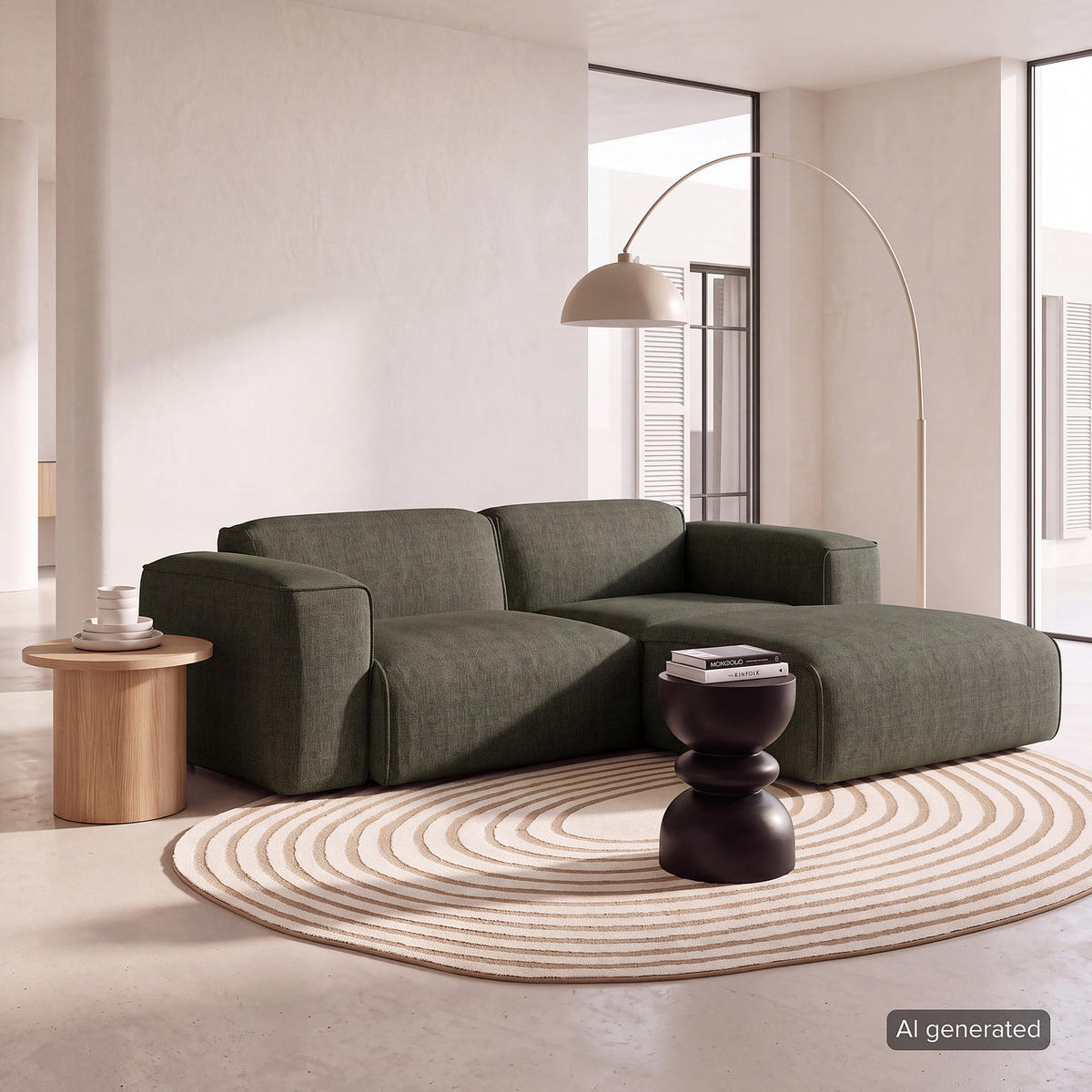 ECKSOFA mit XL-Longchair - Schwarz/Grau, Kunststoff/Textil (260/171cm) - home24