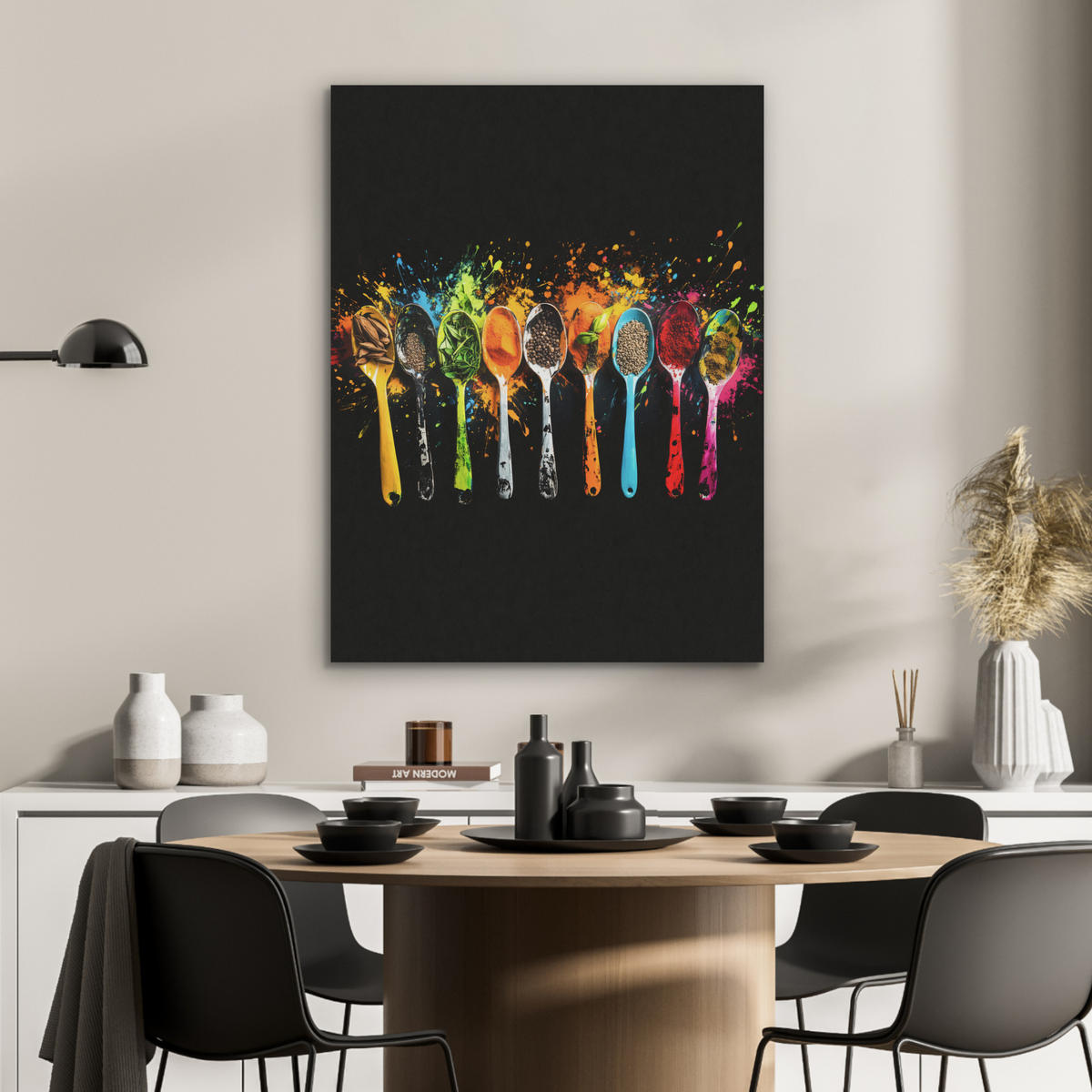 AKUSTIKBILD Löffel - Gewürze - Modern - Graffiti - Farbe - Farbenfroh Wandbilder 60x80 cm - Multicolor, Textil (60/80/0.9cm) - MuchoWow