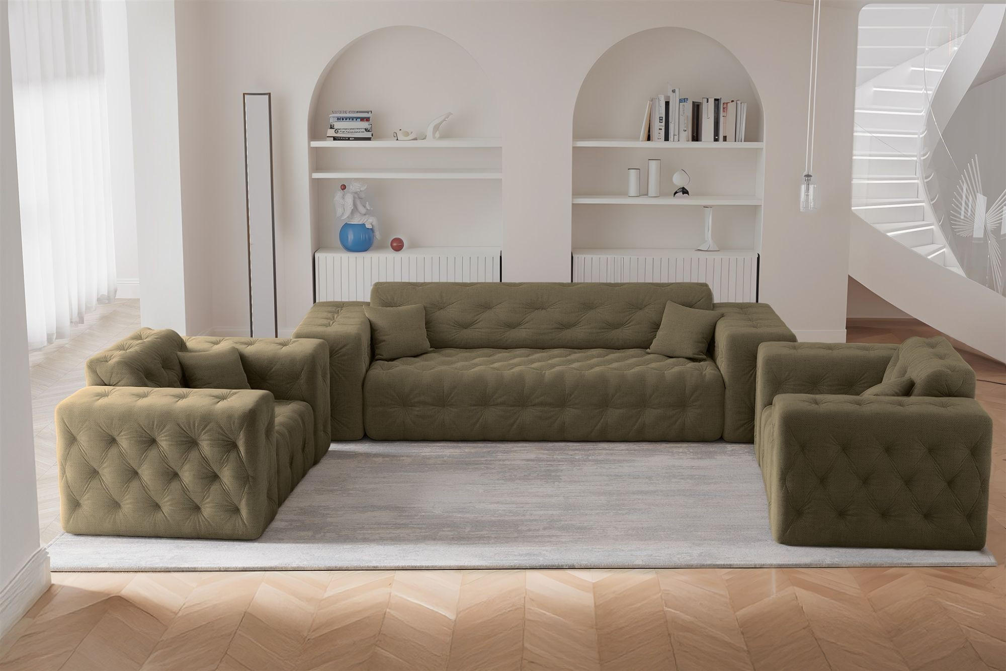 SOFASET Chantal In Moly - Grün, Holzwerkstoff/Textil (251/78/96cm) - Fun Möbel